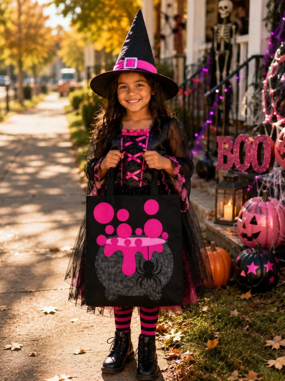 Halloween Witch Cauldron Tote Bag / Trick or Treat felt bag